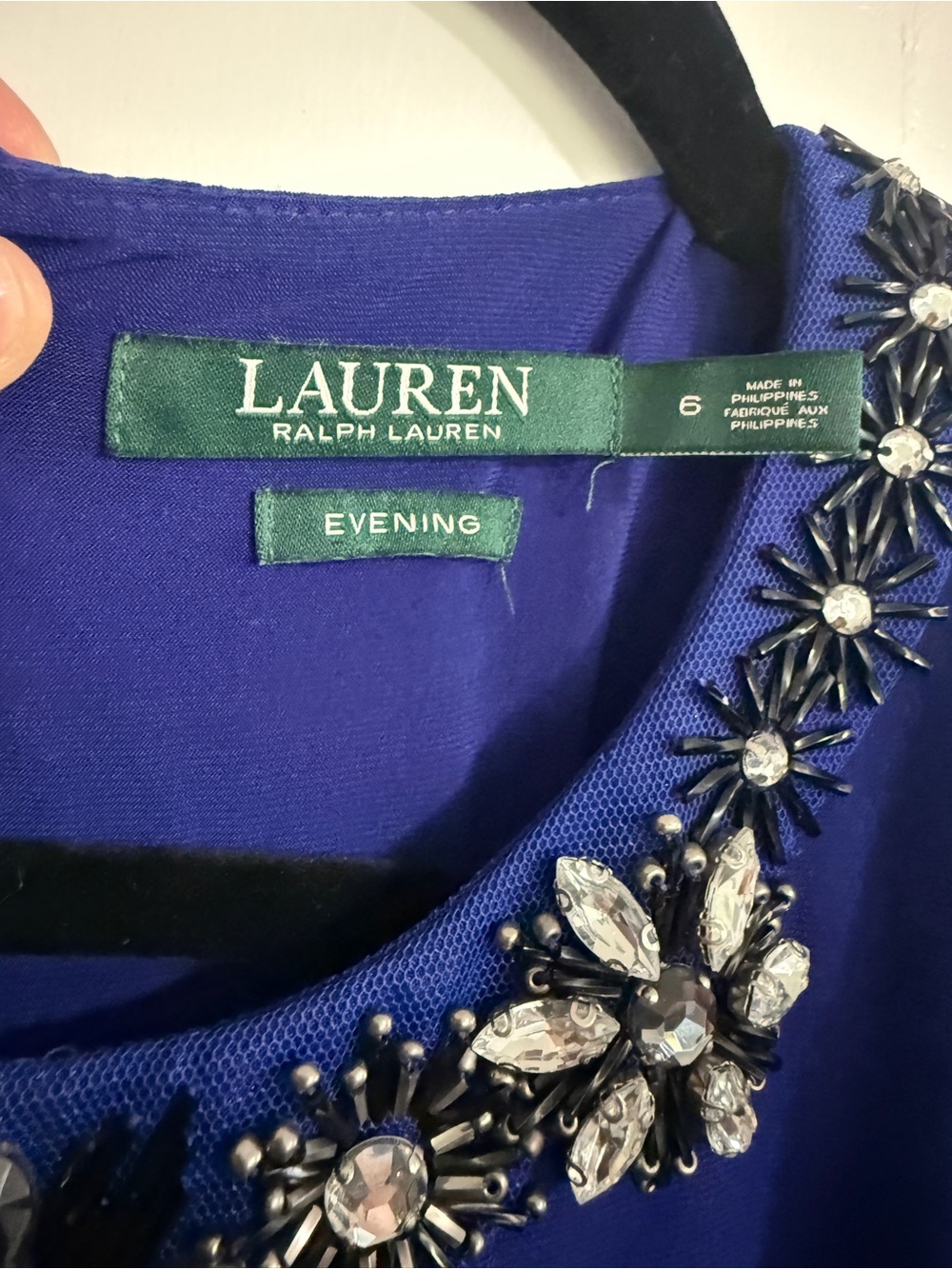 Lauren Ralph Lauren Royal Blue Embellished Ruched Jersey Dress 6 - Picture 2 of 5